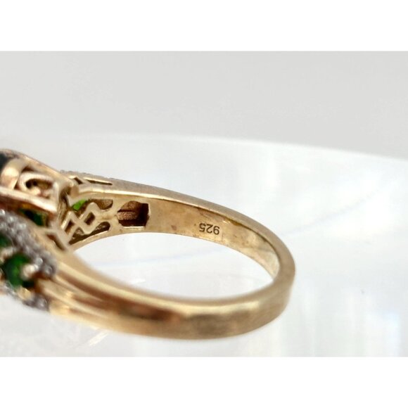 Chrome Diopside Sterling Silver Gilt (Vermeil) Gemstone Vintage Cocktail Ring 7 - Picture 7 of 10